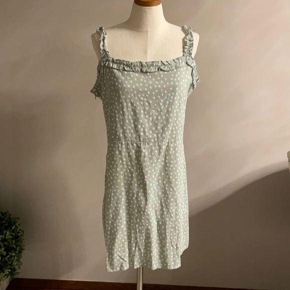 RUFFLED STRAP TANK SUNDRESS. Smocked back ruffle accent size XL mint Linen blend - Picture 1 of 13